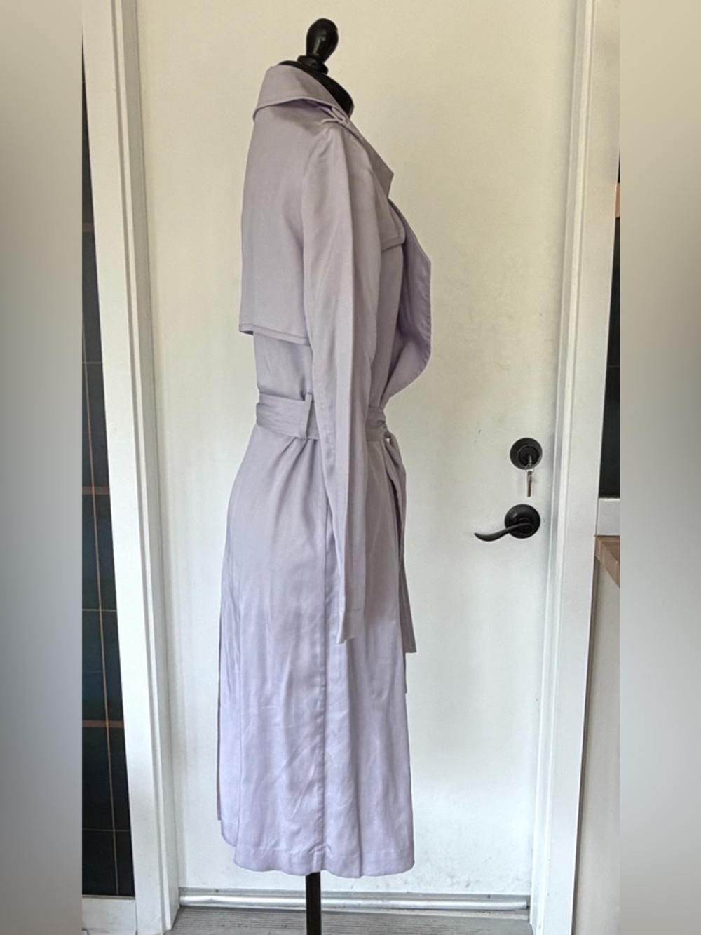 Badgley Mischka Lightweight Long Trench, Lavender, XXS, EUC - Picture 5 of 10